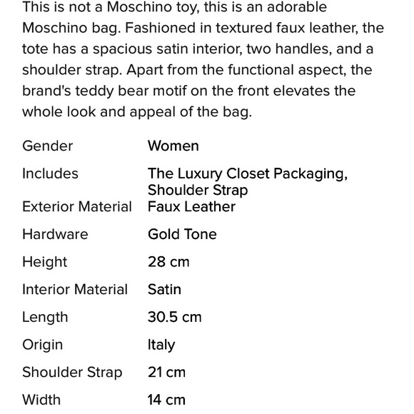 Moschino Teddy Bear Tote Bag - Picture 8 of 8